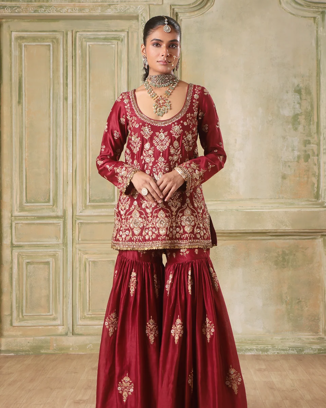 Niti Bothra - Zar-Rang Maroon Sharara Set
