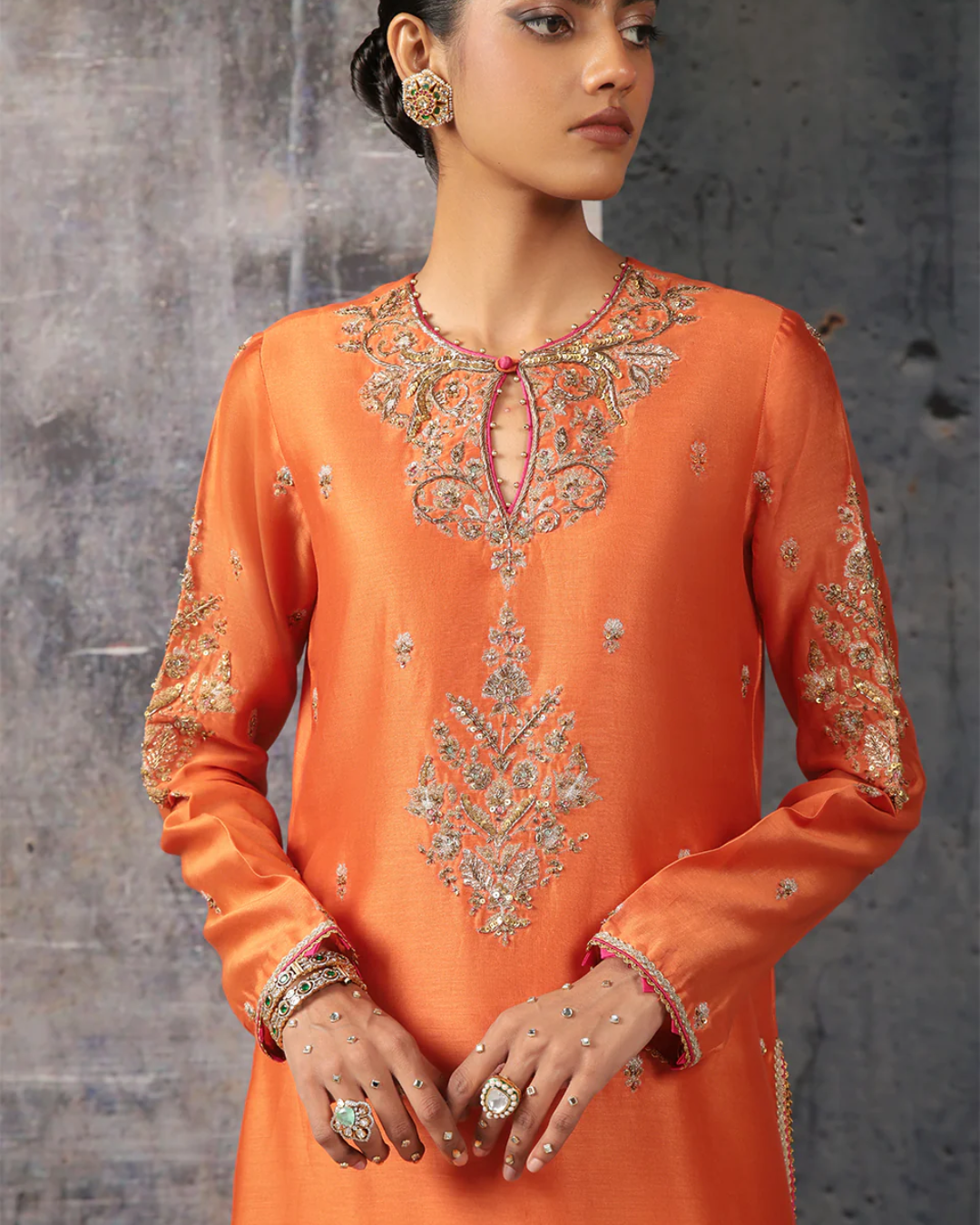 Niti Bothra - Mehrang Orange Straight Long Kurta Set
