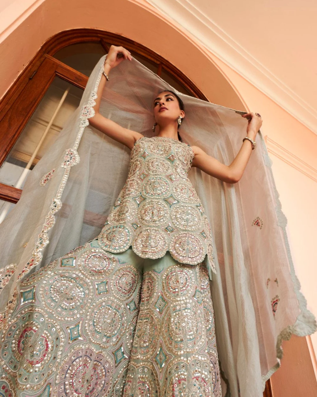 Osaa By Adarsh - Cadet Blue Embroidered Sharara From RASM