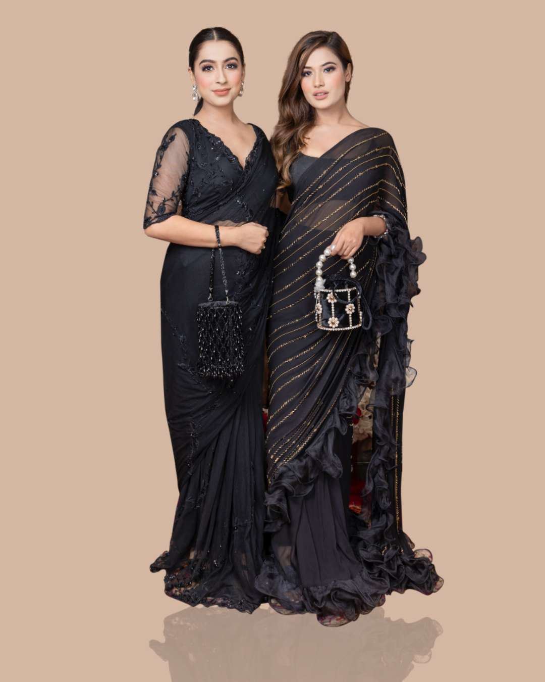 Sonali Bansal - Black hand embroidered drape saree with plunge V neckline blouse From Wedding Capsule
