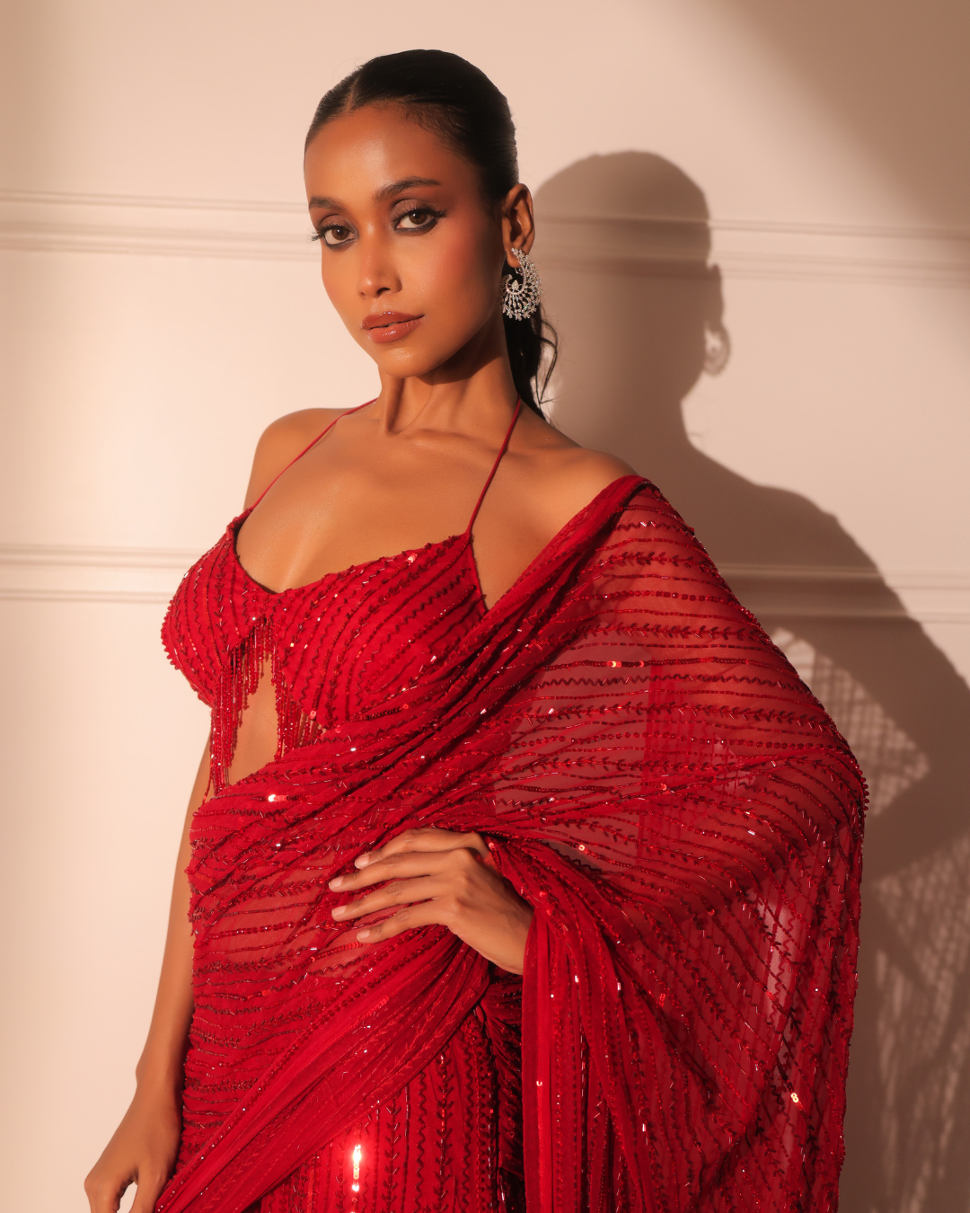 Sonali Bansal - Red cocktail sharara saree set From Banno Ki Saheli