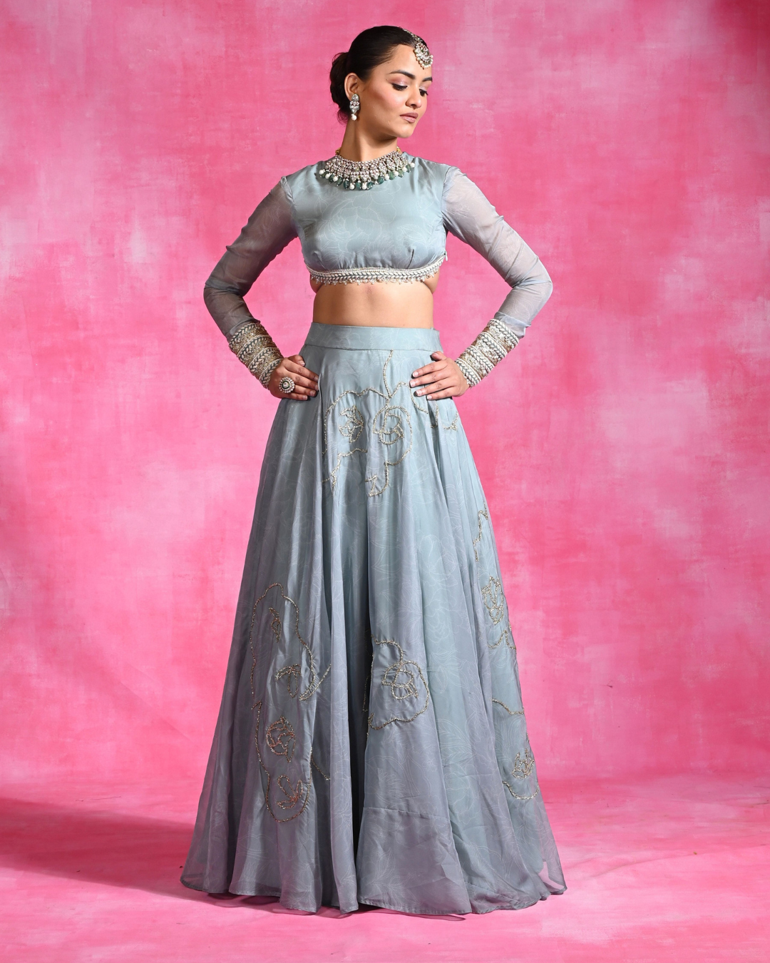 Rishi and Vibhuti - Icy Garnet Set Lehenga From Ek Main Aur Ek Tu