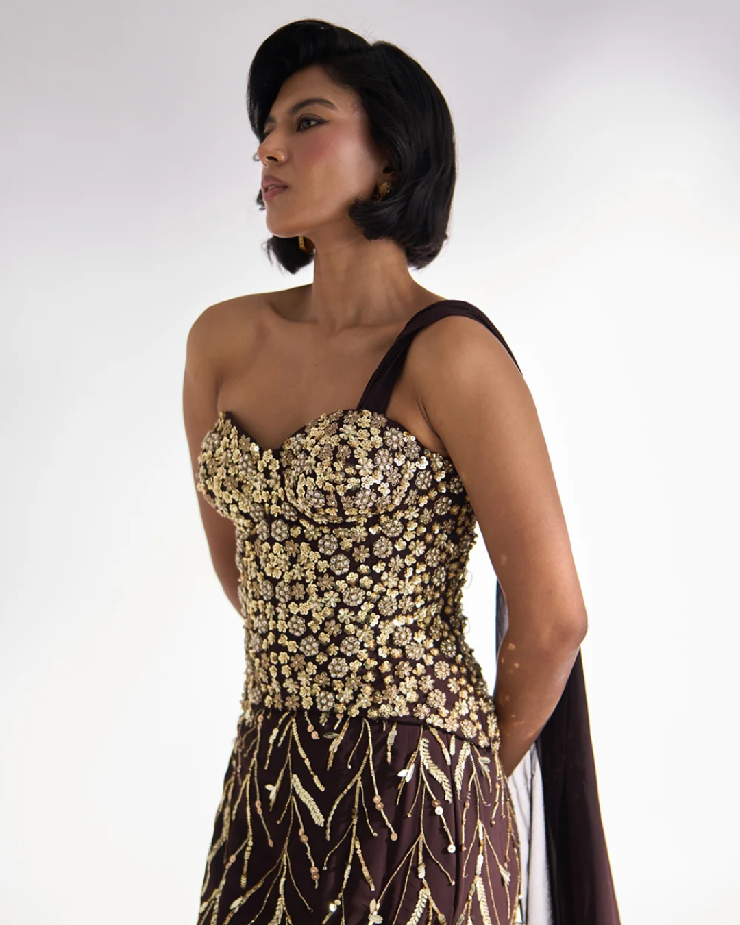 Prevasu - Mocha Brown Corset Skirt Set From Silsila