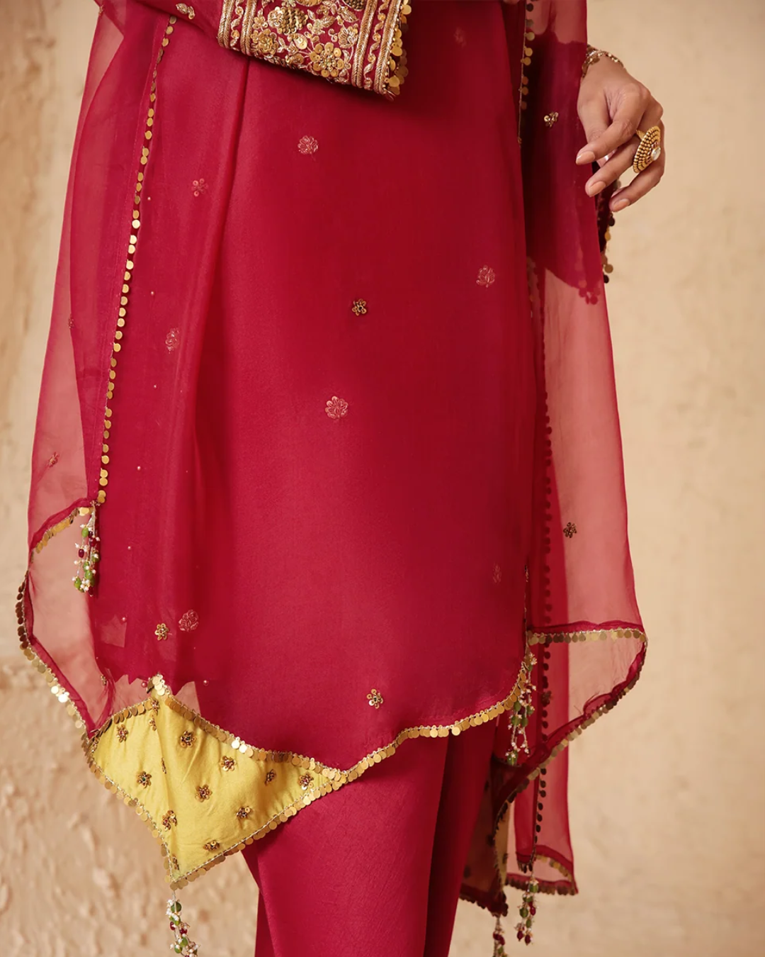 Niti Bothra - Zar-Rang Maroon Short Kurta Set