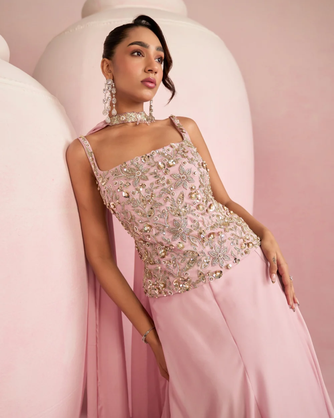 Prevasu - Soft Pink Corset Top & Skirt Set From Solene