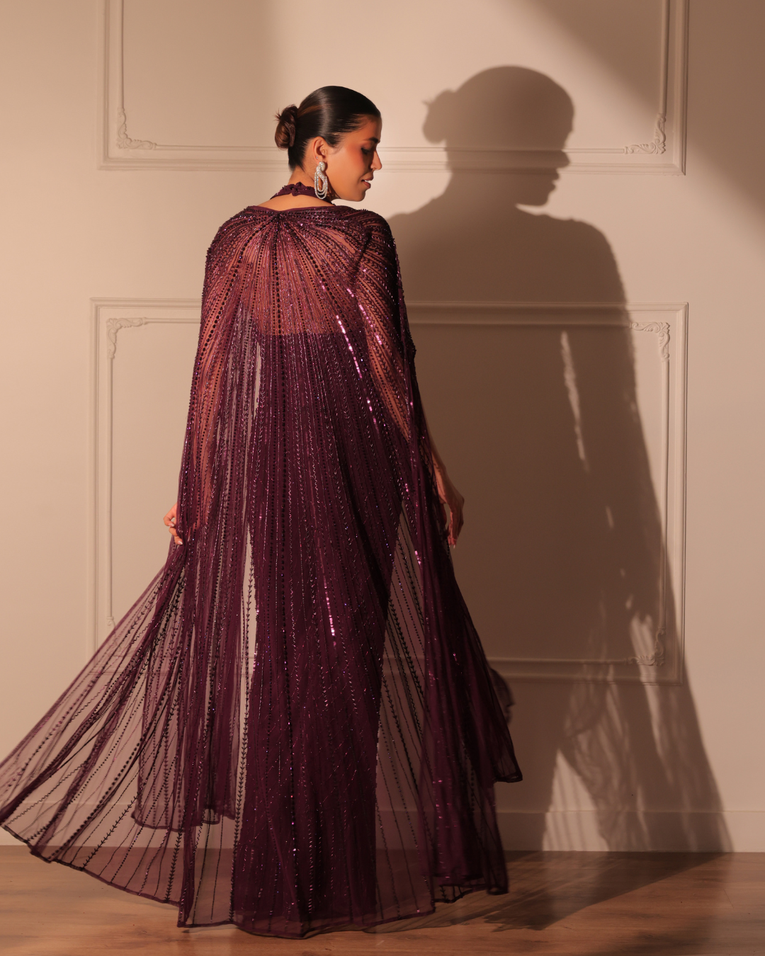 Sonali Bansal - Wine halter neck jumpsuit with cape From Banno Ki Saheli