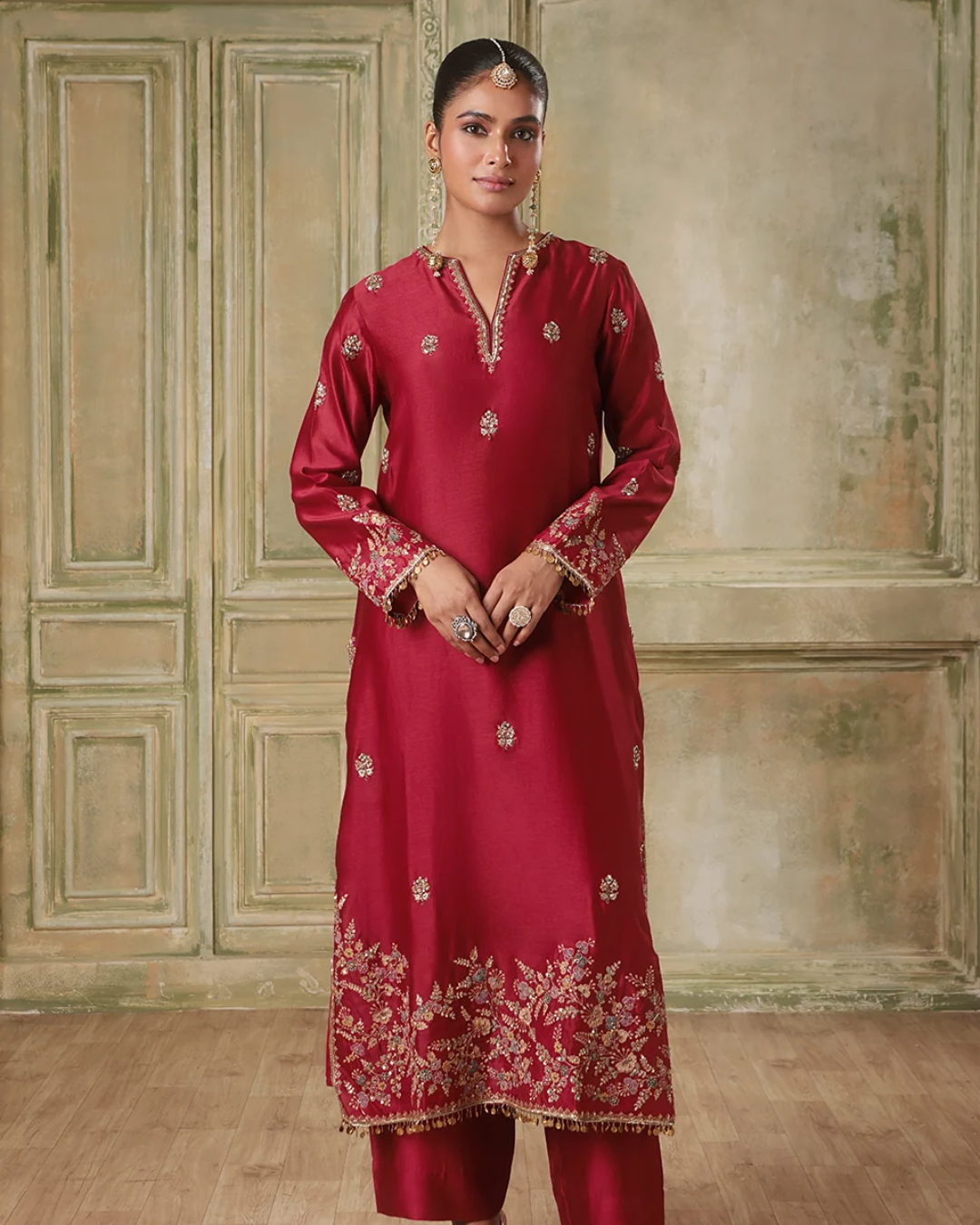 Niti Bothra - Zar-Rang Maroon Farshi Kurta Set