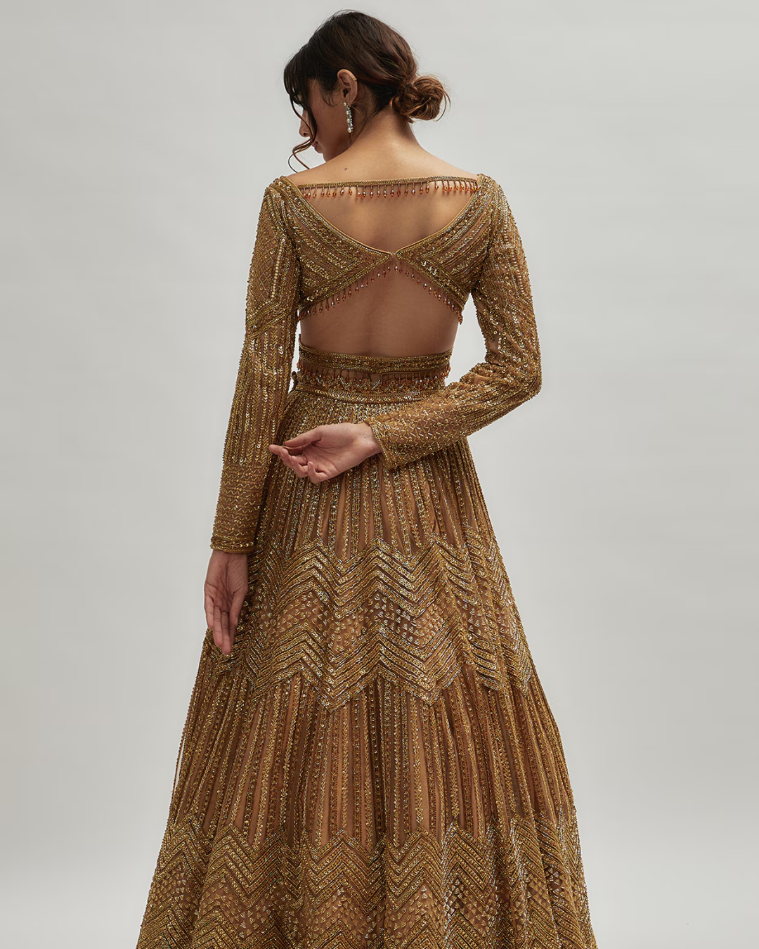 Isa by Dolly Wahal - Dark Gold Net Hand Embroidered Lehenga Set