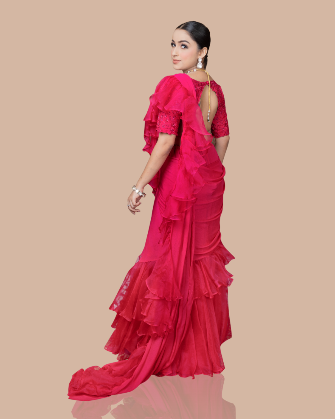 Sonali Bansal - Rani pink drape saree with ruffles and blouse From Wedding Capsule