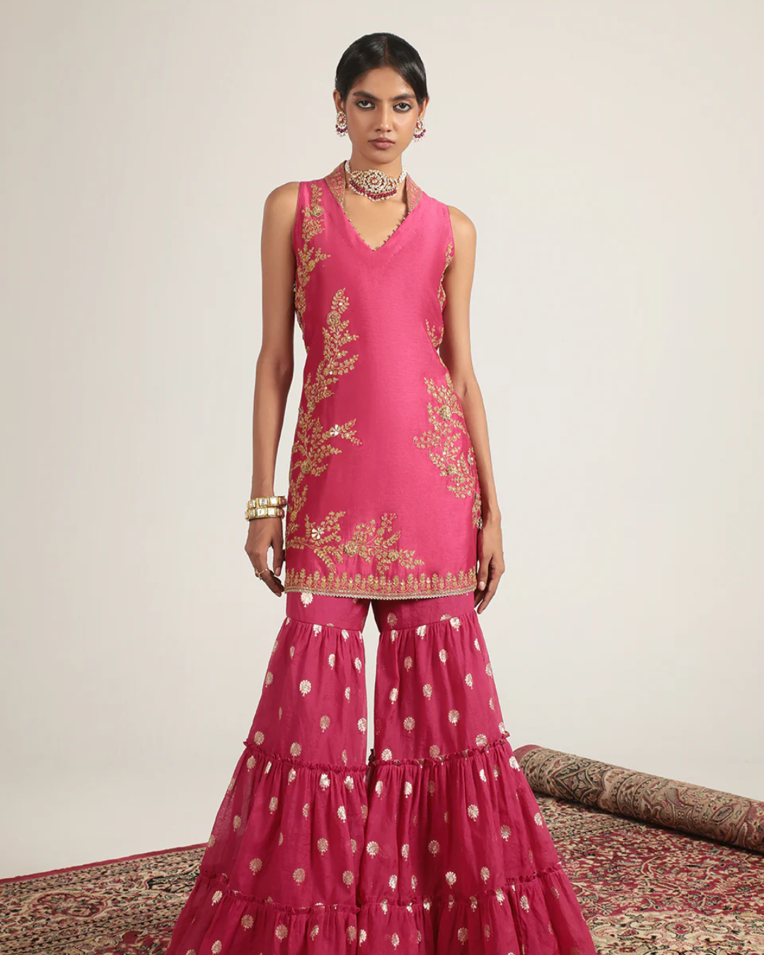 Niti Bothra - Mehrang Pink Sleeveless Sharara Set