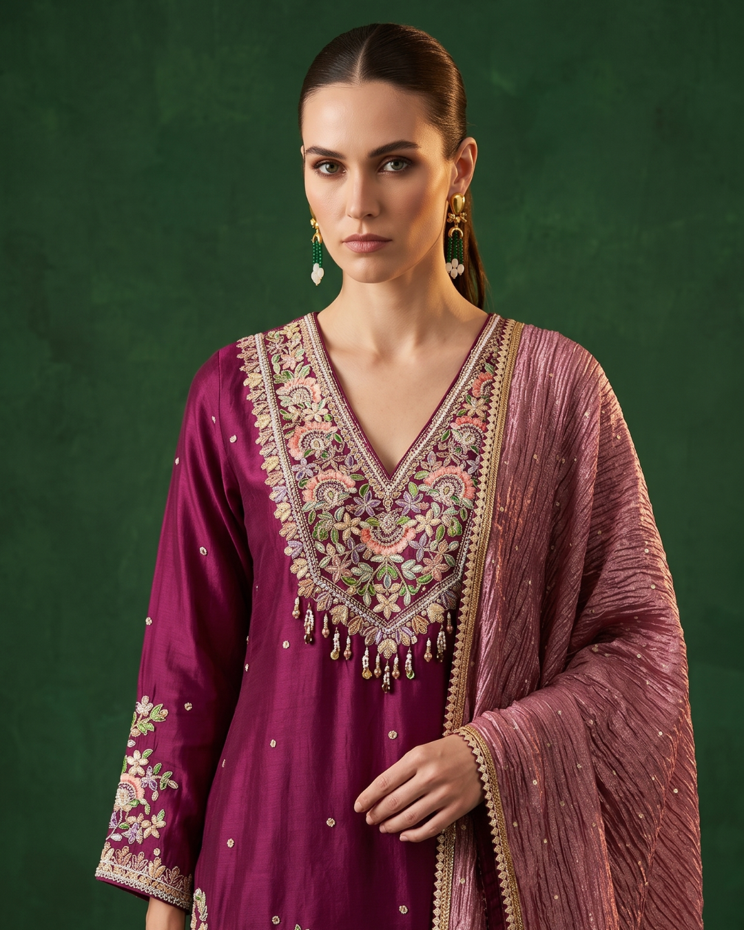 Basanti Kapde Aur Koffee - Imperial Plum Embroidered Sharara Set From Suits & Shararas