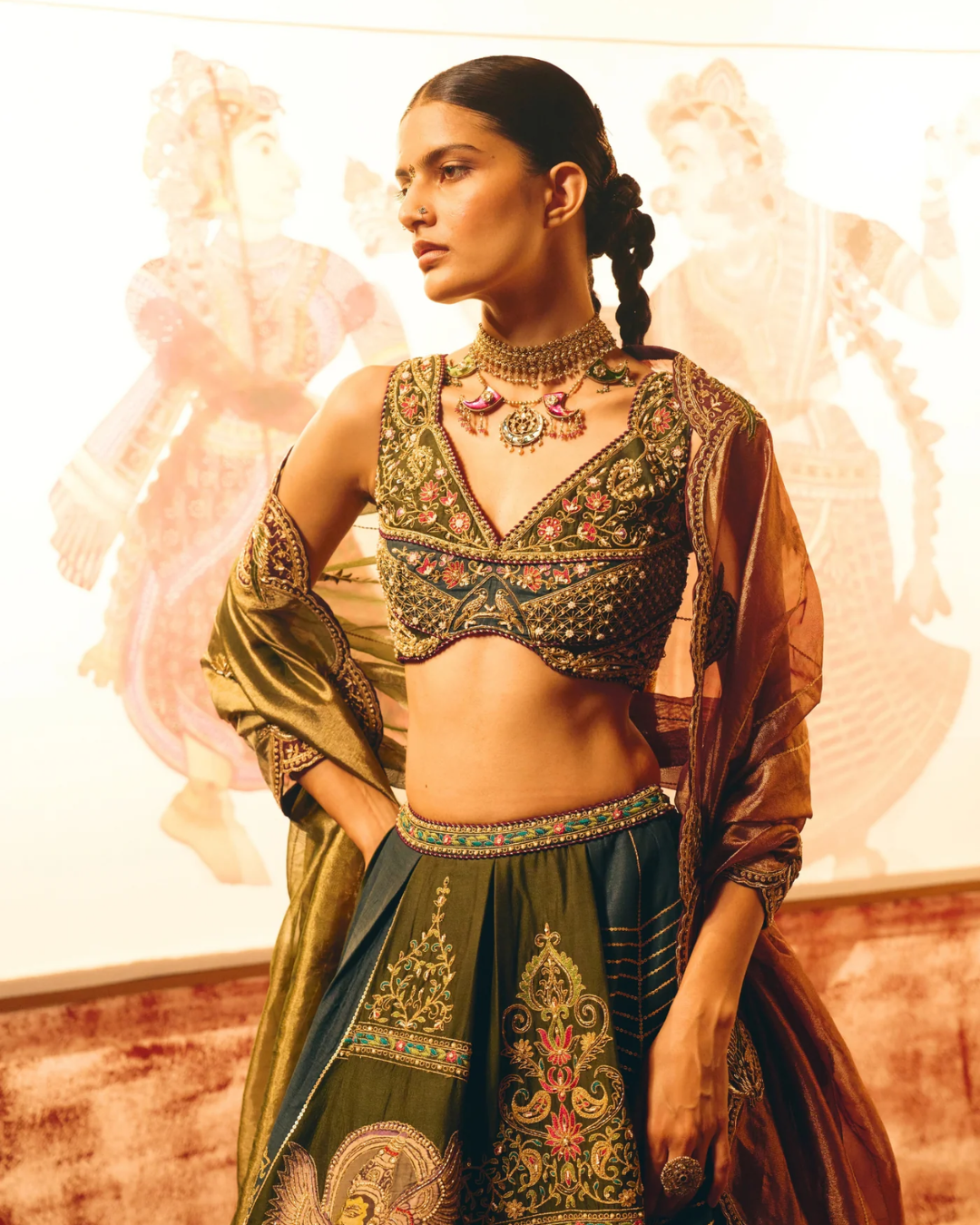 Aditi Gupta - Divyakatha Teal Patch Work Lehenga With Tissue Duppata Set From Chitrakatha