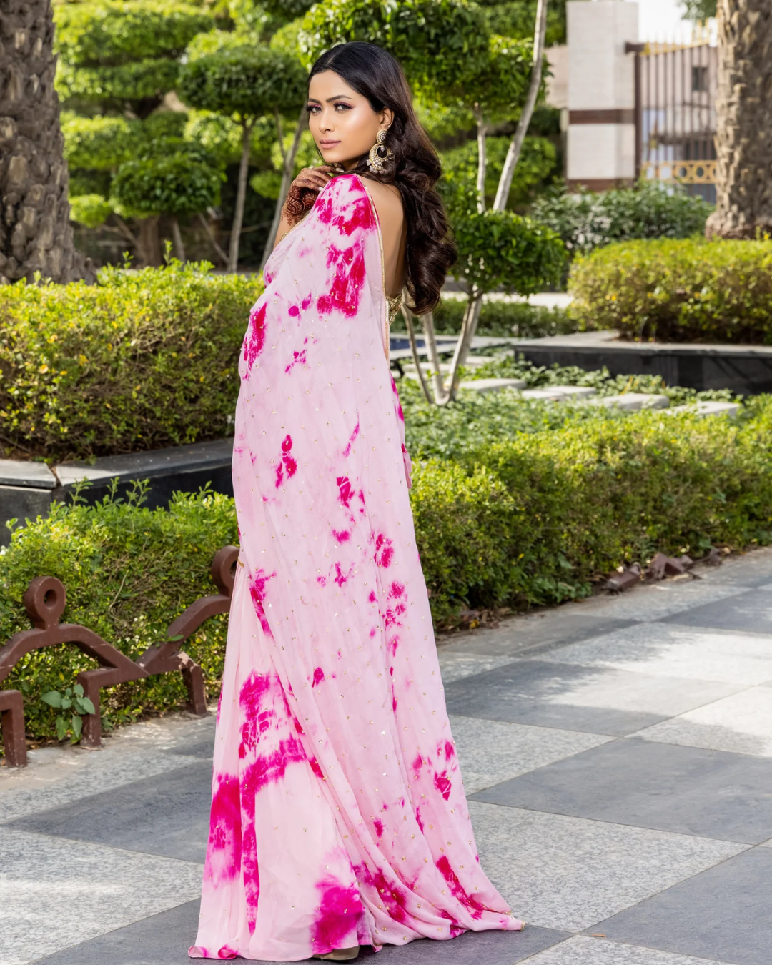 Sonali Bansal - Pinky -Tie and dye garara saree with gold sequin blouse From Phiroza