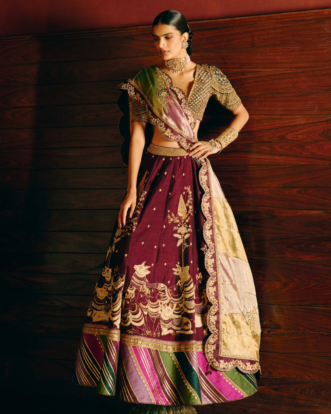 Aditi Gupta - Kam Dhenu Wine Lehenga With Tissue Duppata Set From Chitrakatha