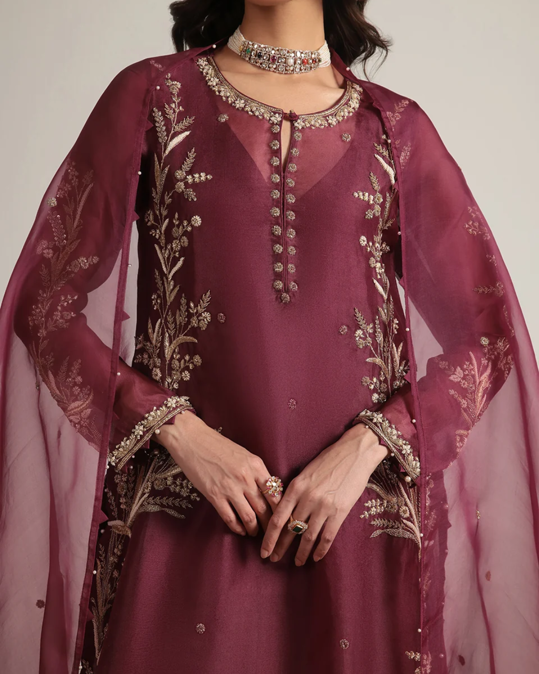 Niti Bothra - Zar-Rang Wine Light Phool Patti Kurta Set