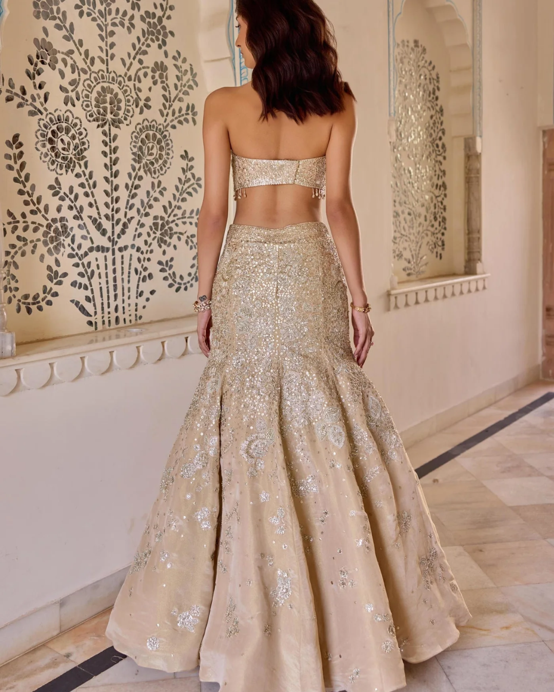 Osaa By Adarsh - Frost Champagne Tissue Fish Cut Lehenga From SAFAR
