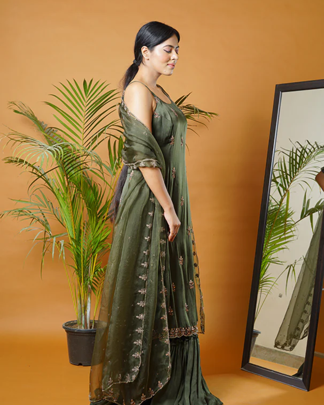 Sonali Bansal - Olive green kurti and  garara set with dupatta From Fiza