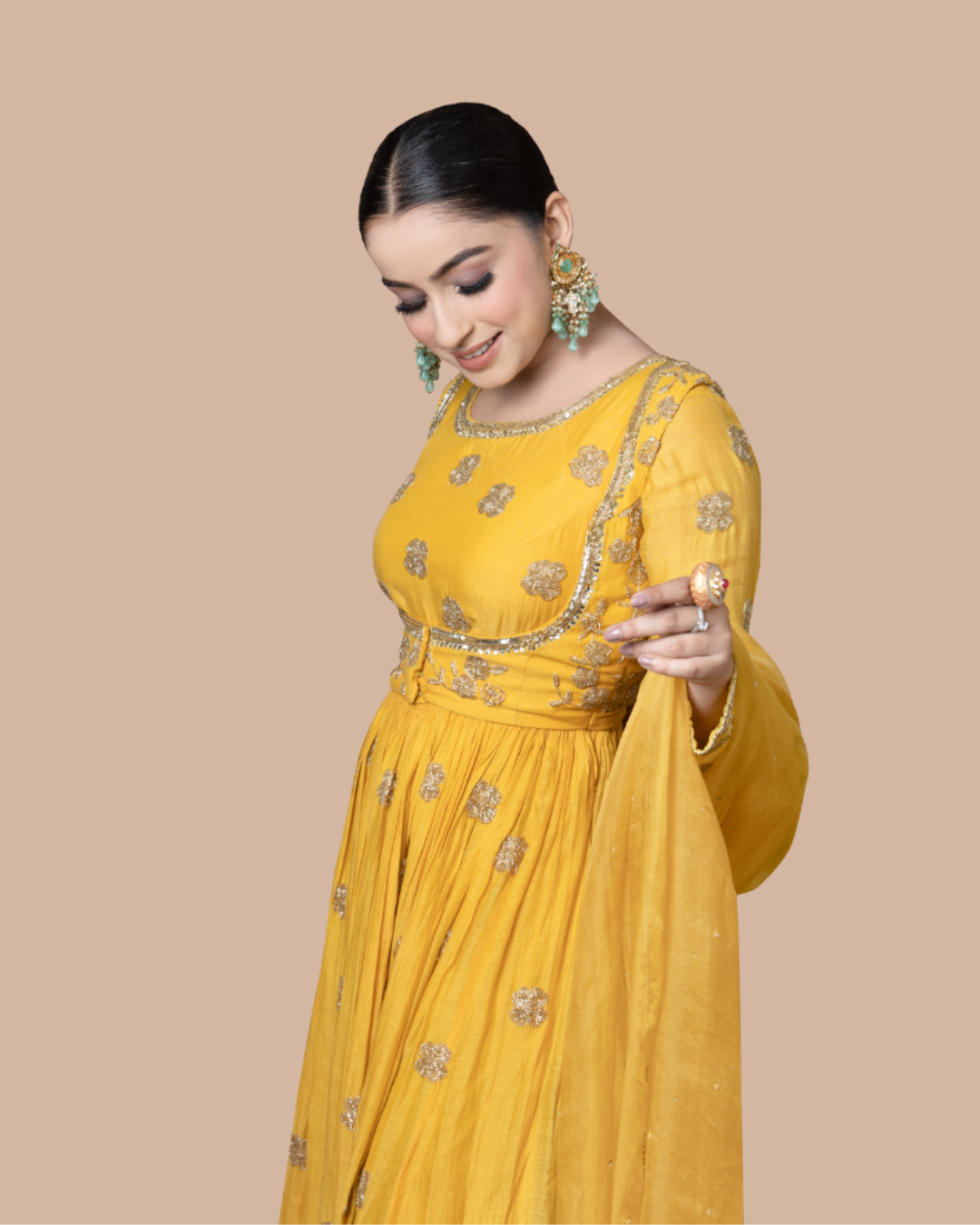 Sonali Bansal - Mustard yellow anarkali set with short jacket and dupatta From Wedding Capsule