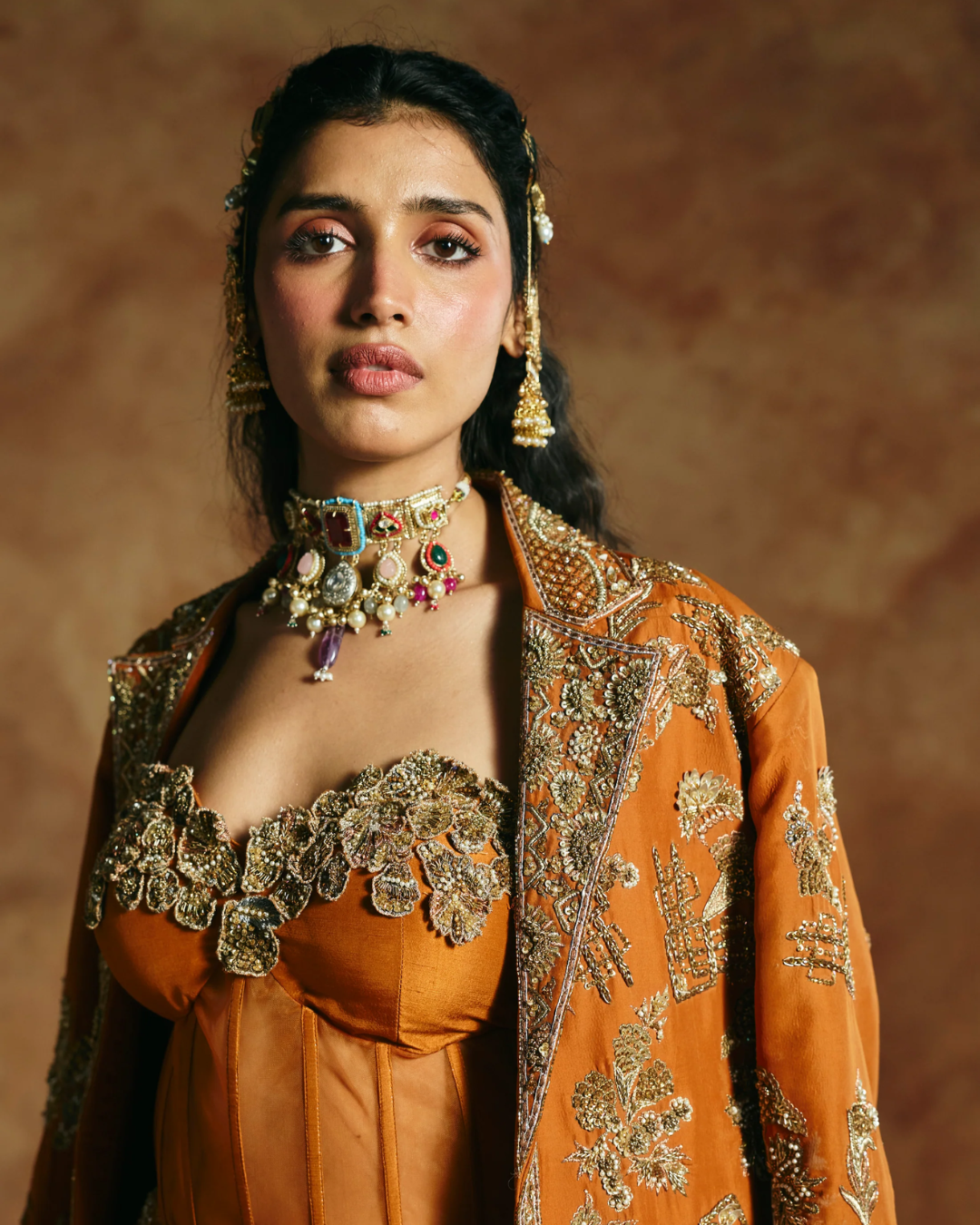 Aman Takyar - Orange Jacket Sharara Set From Today's Sindh