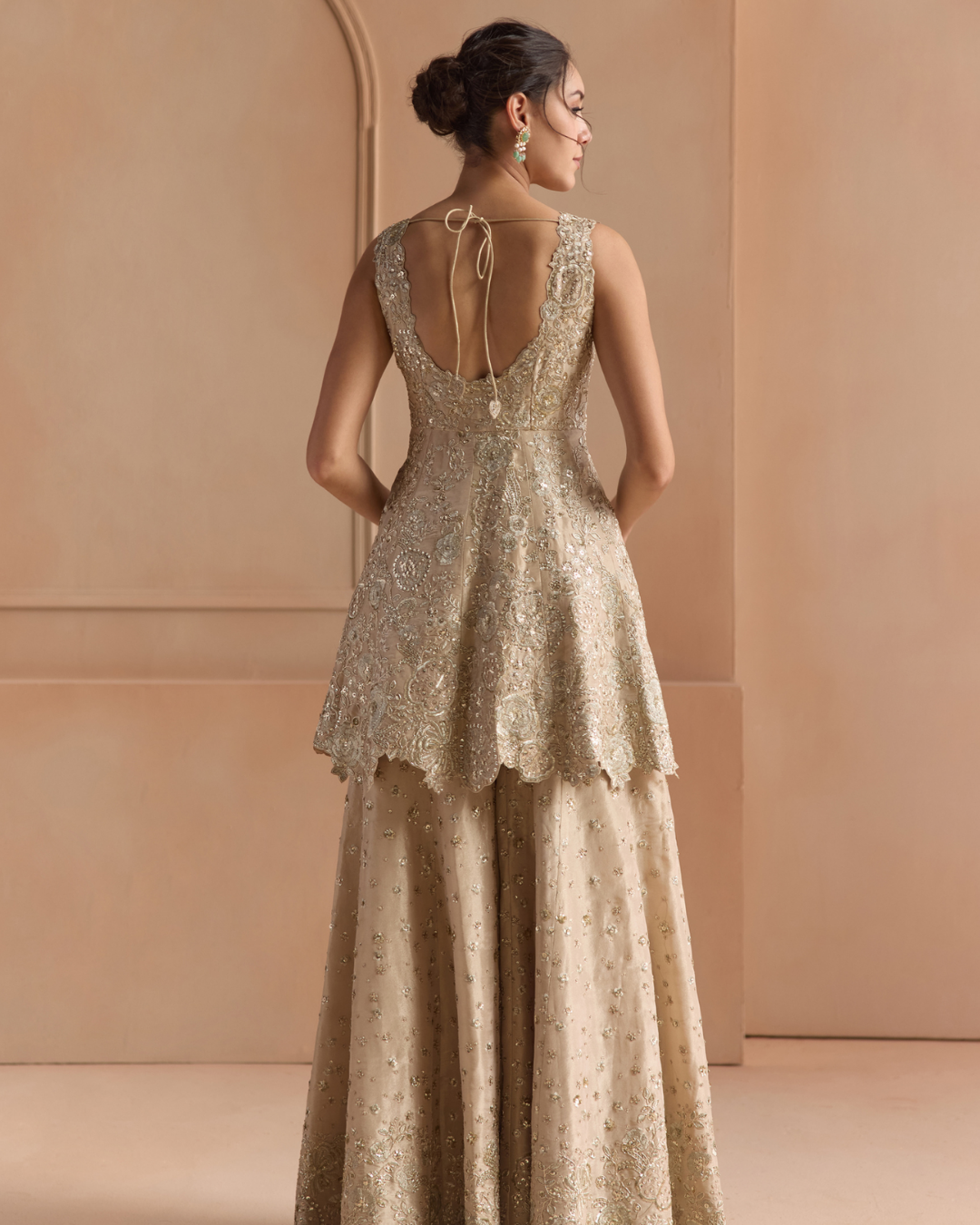 Osaa By Adarsh - Beige Champagne Peplum Garara Set From Off The Record