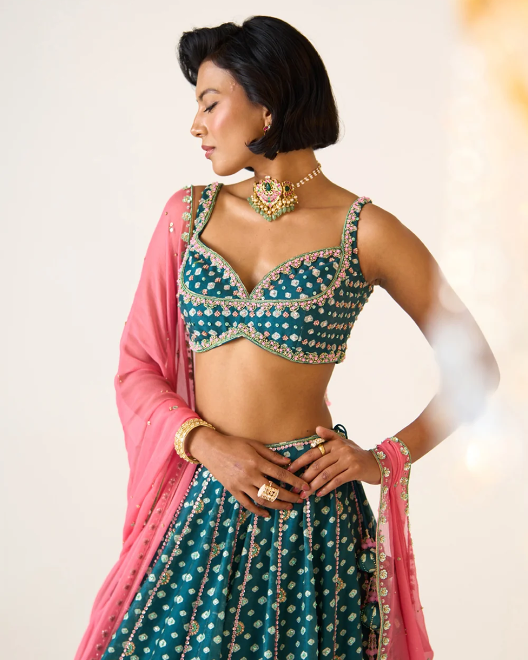 Prevasu - Teal Printed Lehenga Set From Gulabo