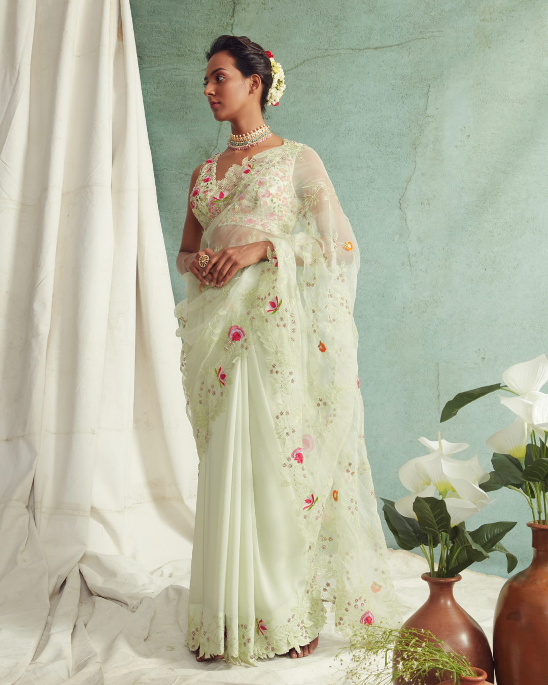 Priyanka Jain - Saree With V Neck Embroidered Blouse From Love Of Tomorrow