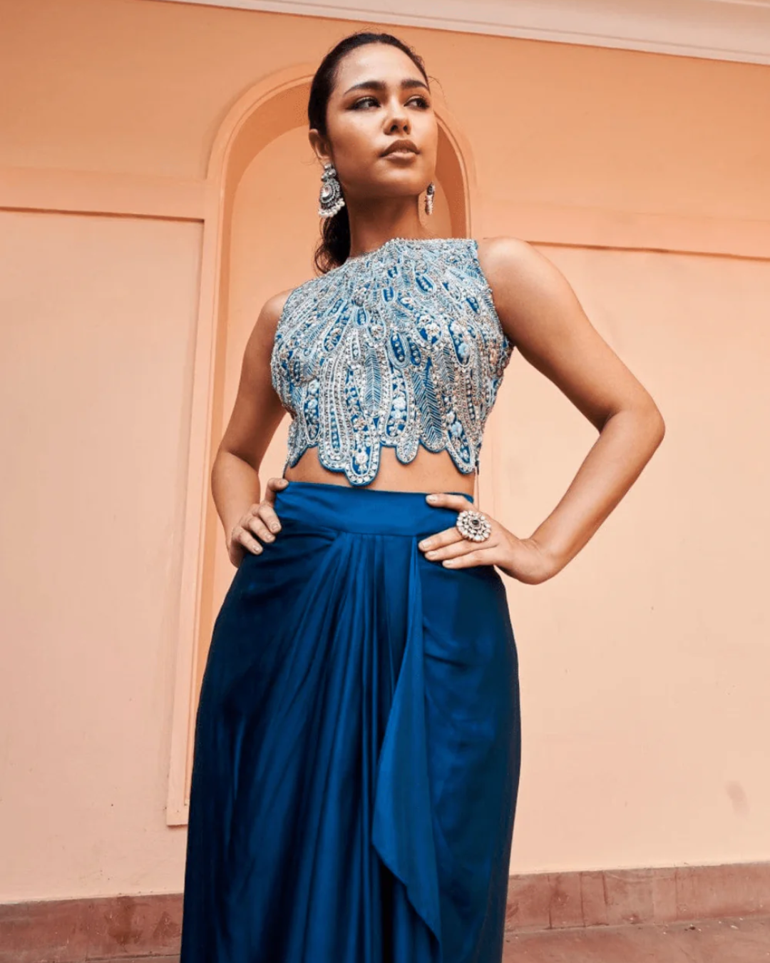 Osaa By Adarsh - Jade Blue Embroidered Top And Skirt From Rasm