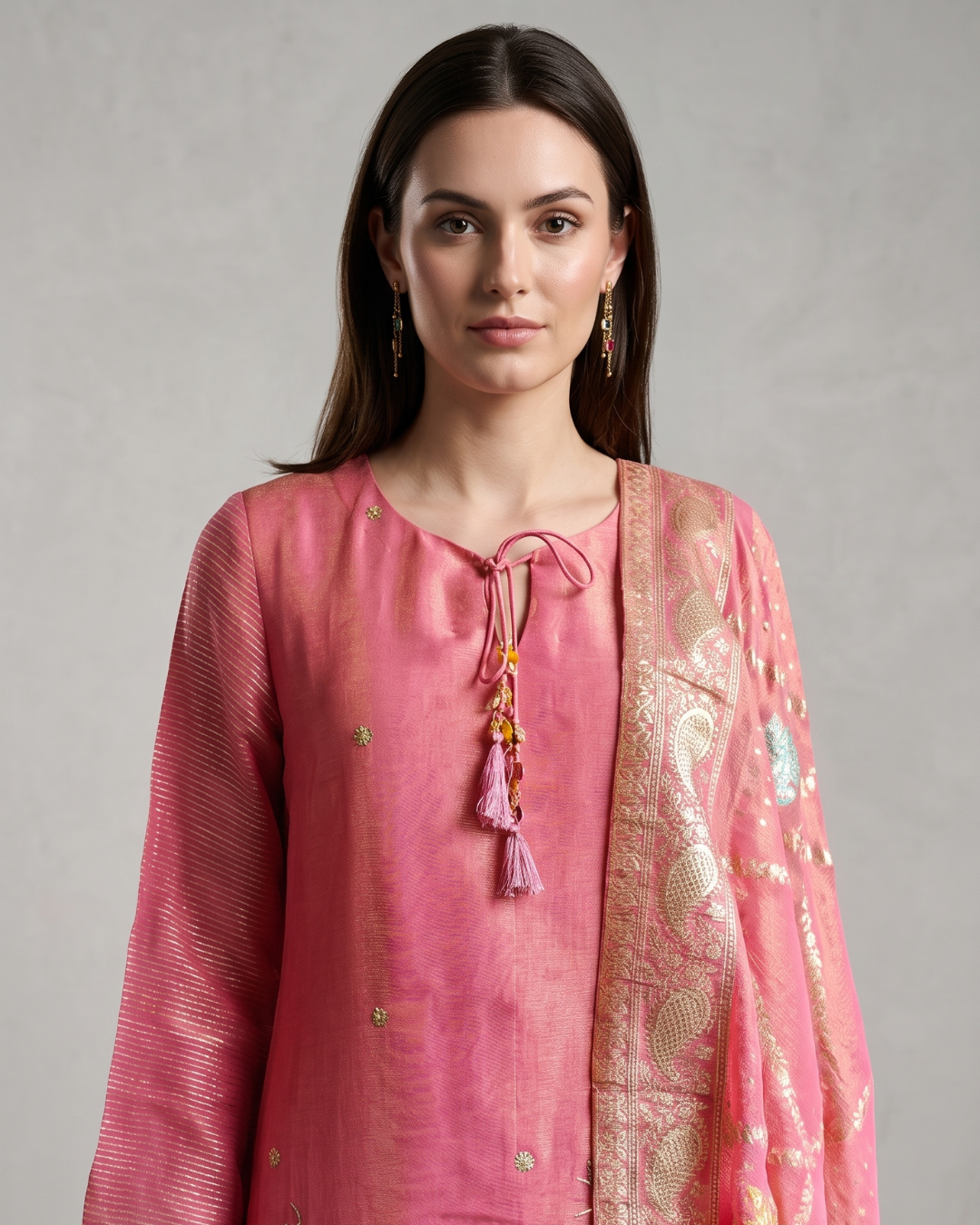 Basanti Kapde Aur Koffee - Pink Embroidered Suit Set From Suits & Shararas