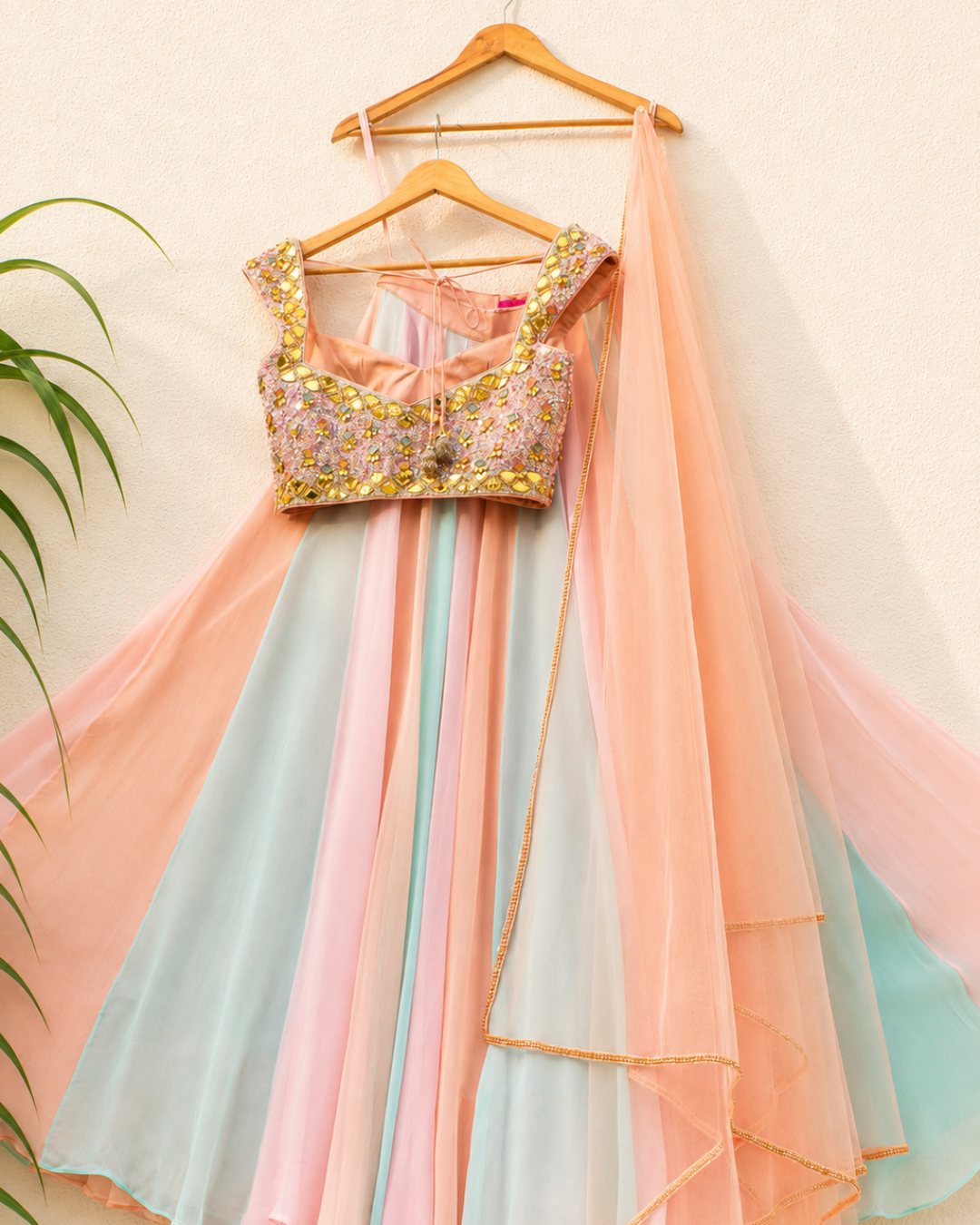 Anisha Shetty - Multicolour Lehenga With Peach And Lilac Sequence Blouse Set