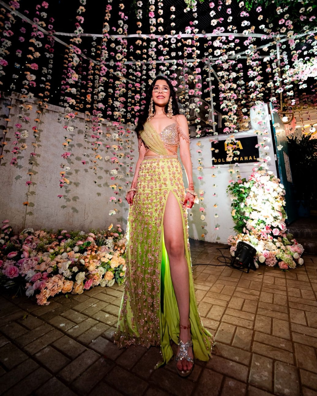 Isa by Dolly Wahal - Lime Green Slit Saree From Ittara