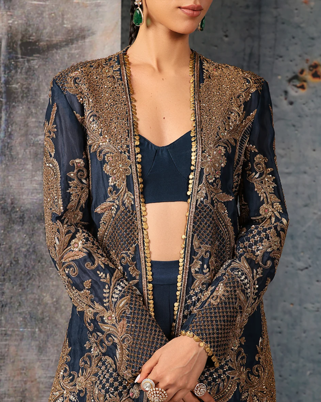 Niti Bothra - Zar-Rang Blue Long Jacket Set