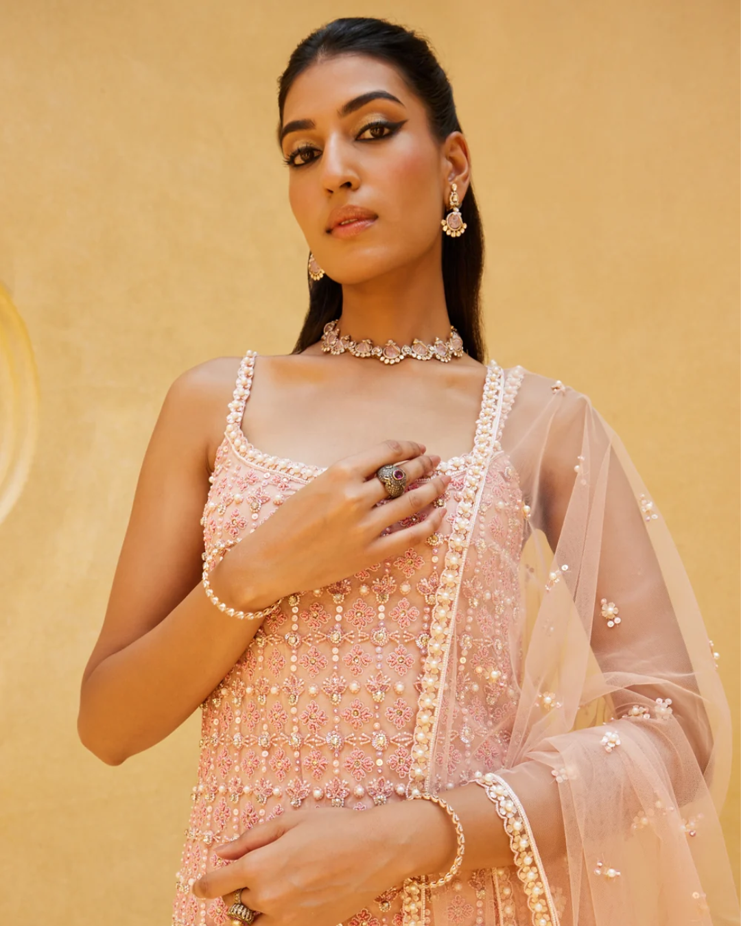 Prevasu - Blush Pink Kurti And Divided Skirt Set From Eraya