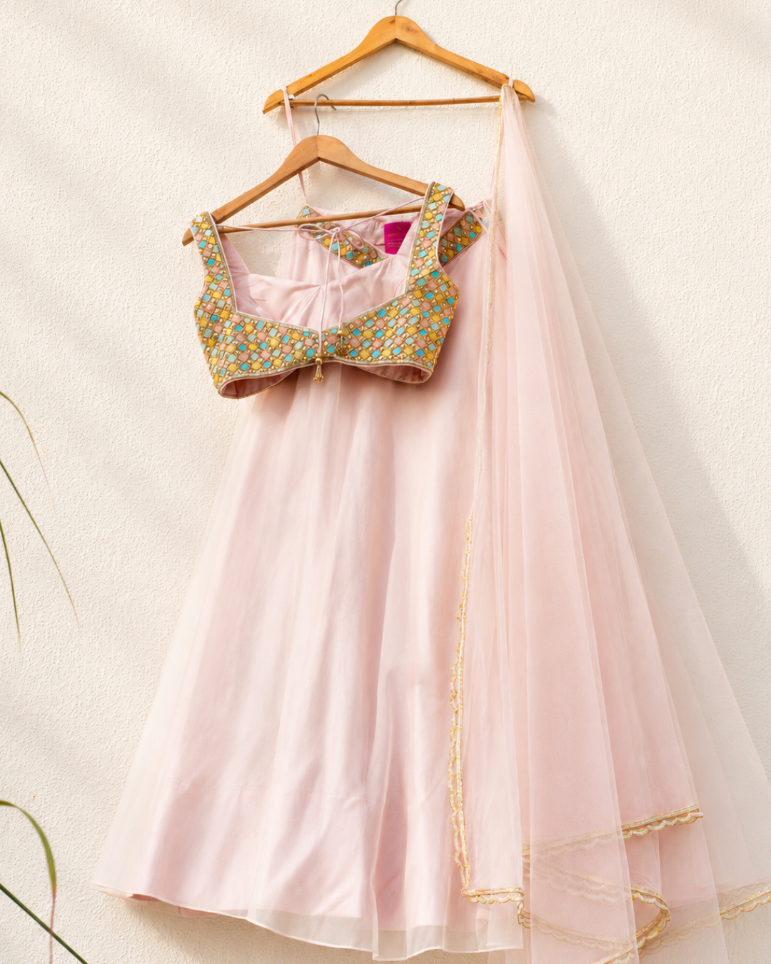 Anisha Shetty - Salmon Pink Organza Lehenga With Multicolour Emb Blouse