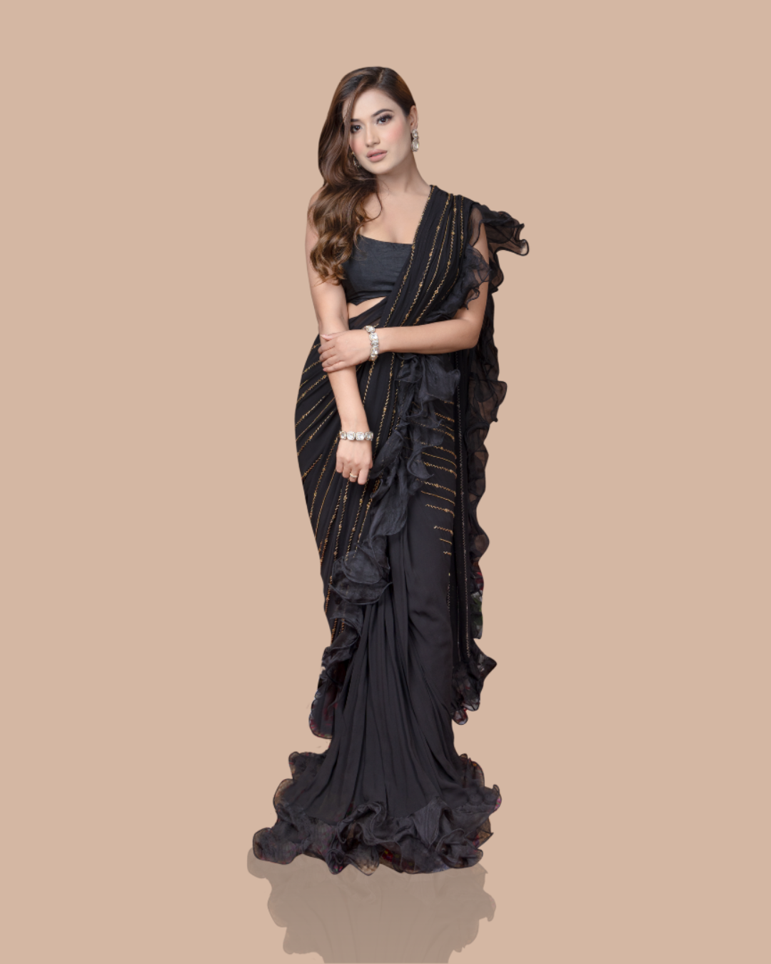 Sonali Bansal - Black drape saree with ruffles and blouse From Wedding Capsule