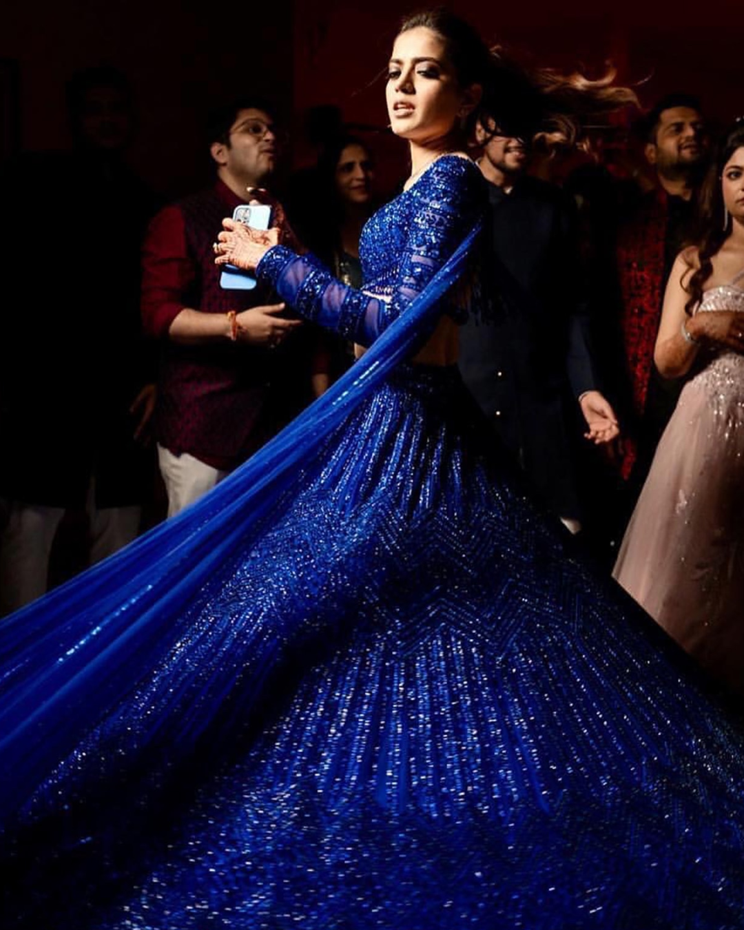 Isa by Dolly Wahal - Blue Net Crystal & Cutdana Embroidered Lehenga Set