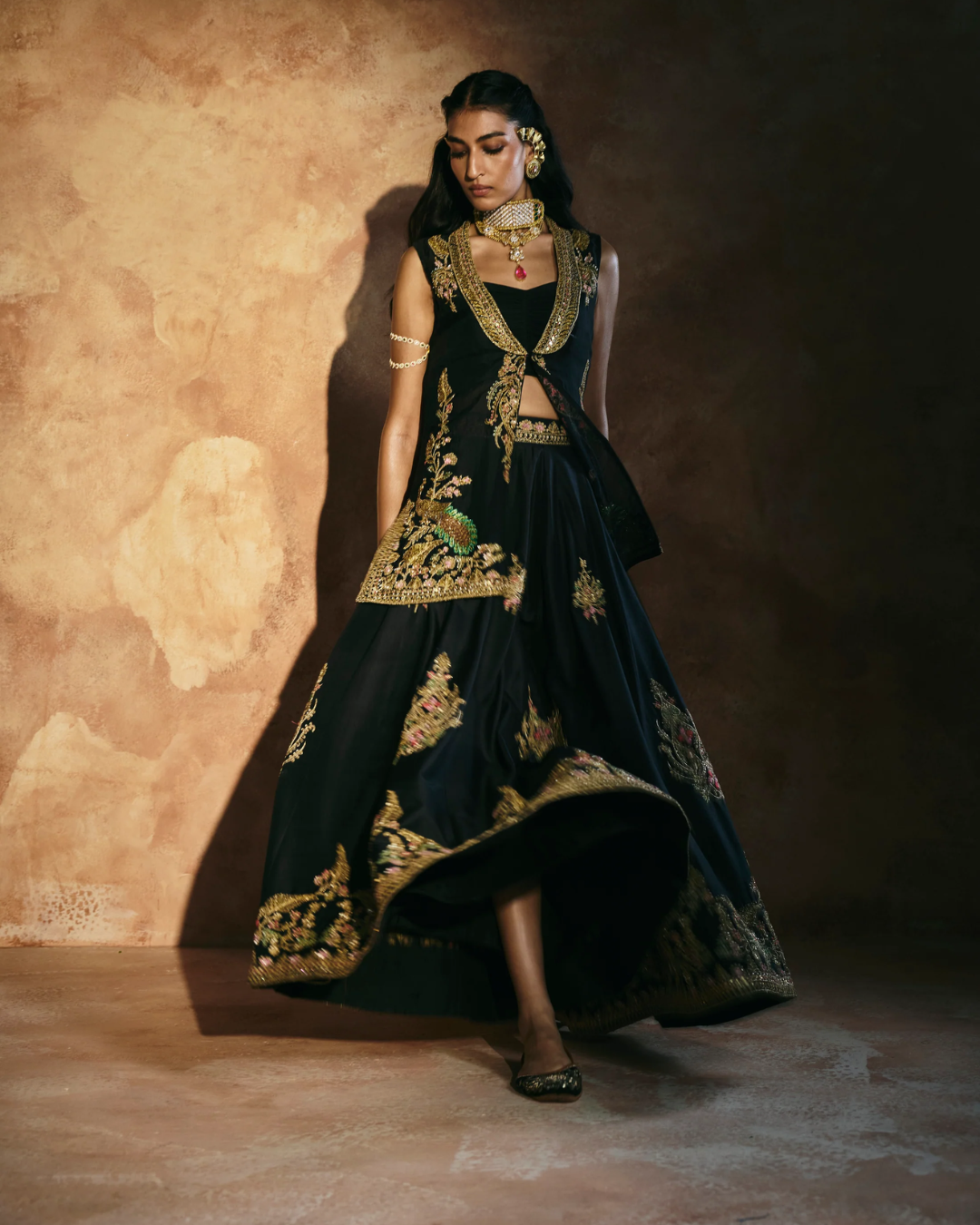 Aman Takyar - Black Jacket Sharara Set From Today's Sindh