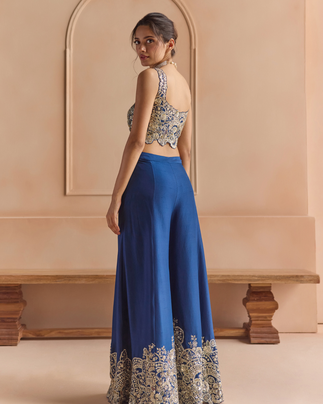 Osaa By Adarsh - French Navy Embroidered Top & Garara Set From Off The Record