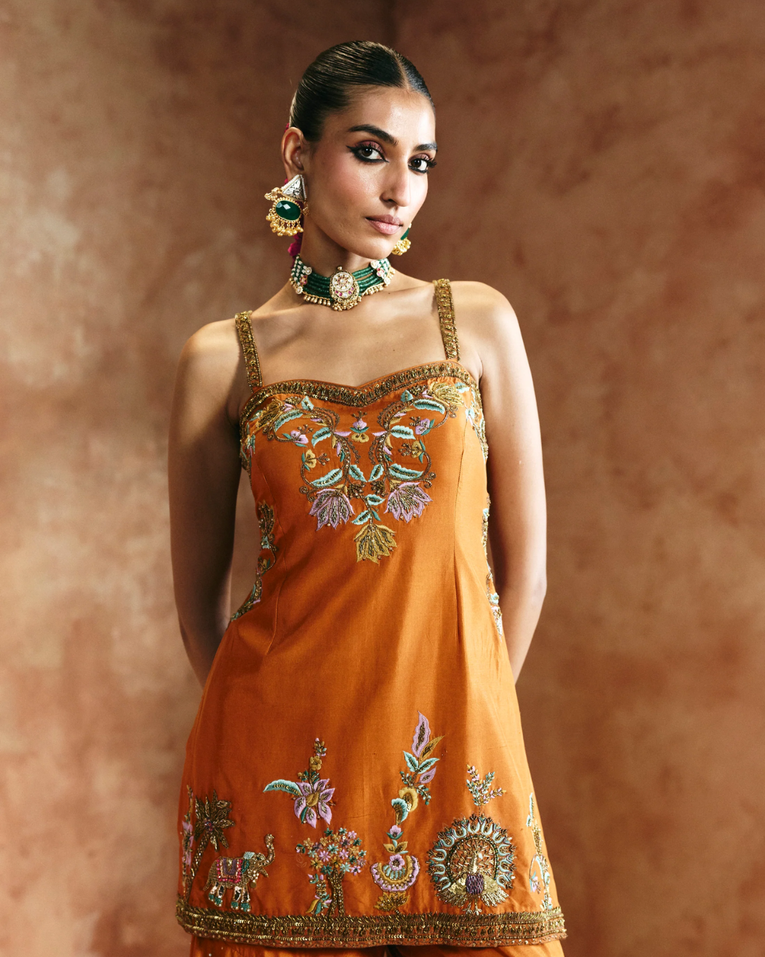 Aman Takyar - Brick Rust Sharara Set From Today's Sindh
