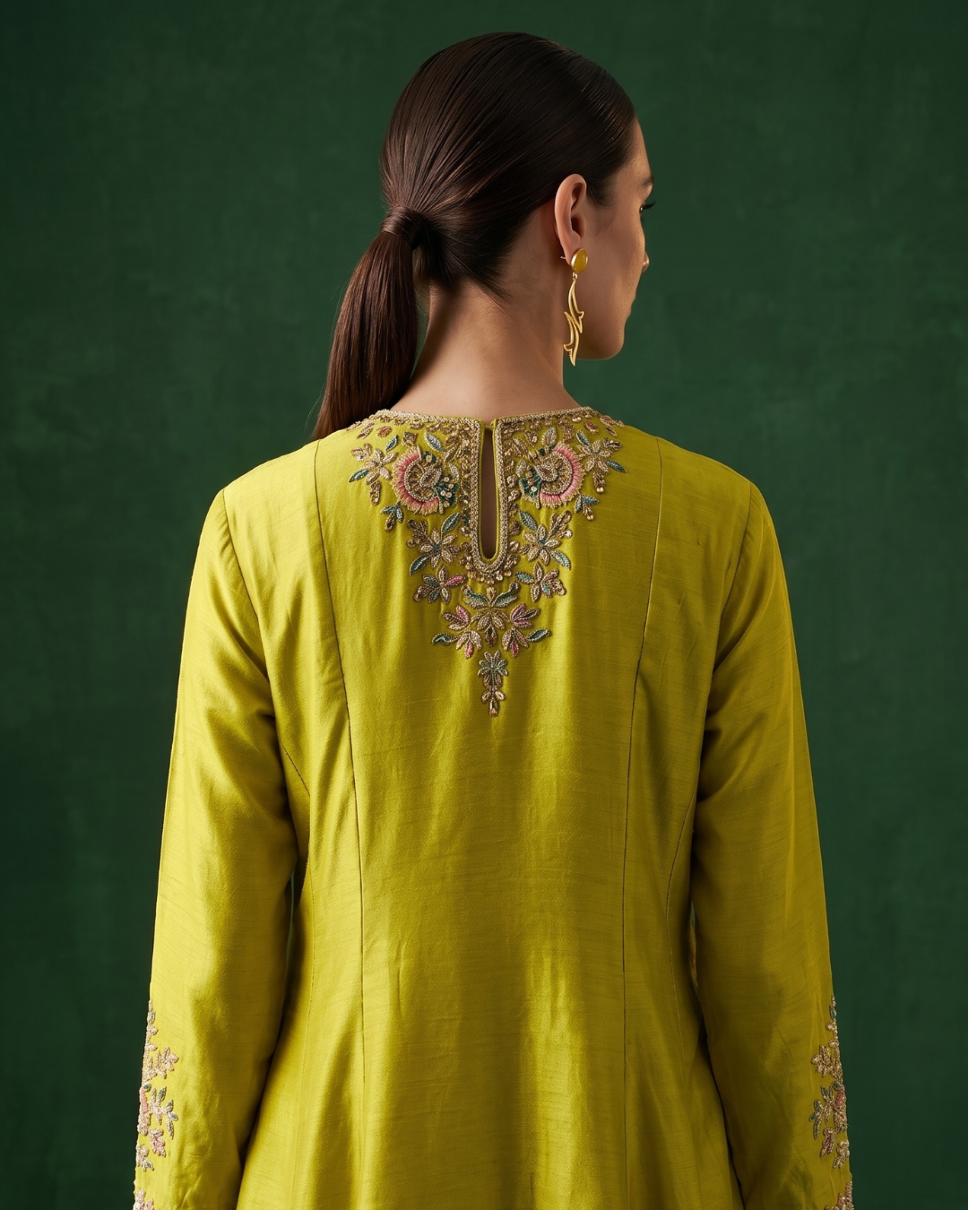 Basanti Kapde Aur Koffee - Regal Lime Embroidered Dhoti Set From Suits & Shararas