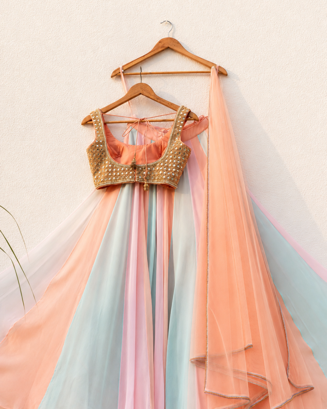 Anisha Shetty - Multicolour Lehenga With Peach Mirror Blouse Set
