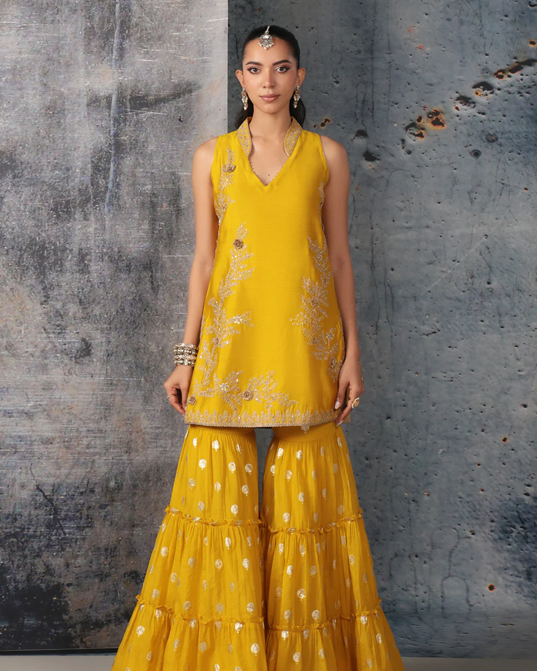 Niti Bothra - Mehrang Yellow Sleeveless Sharara Set
