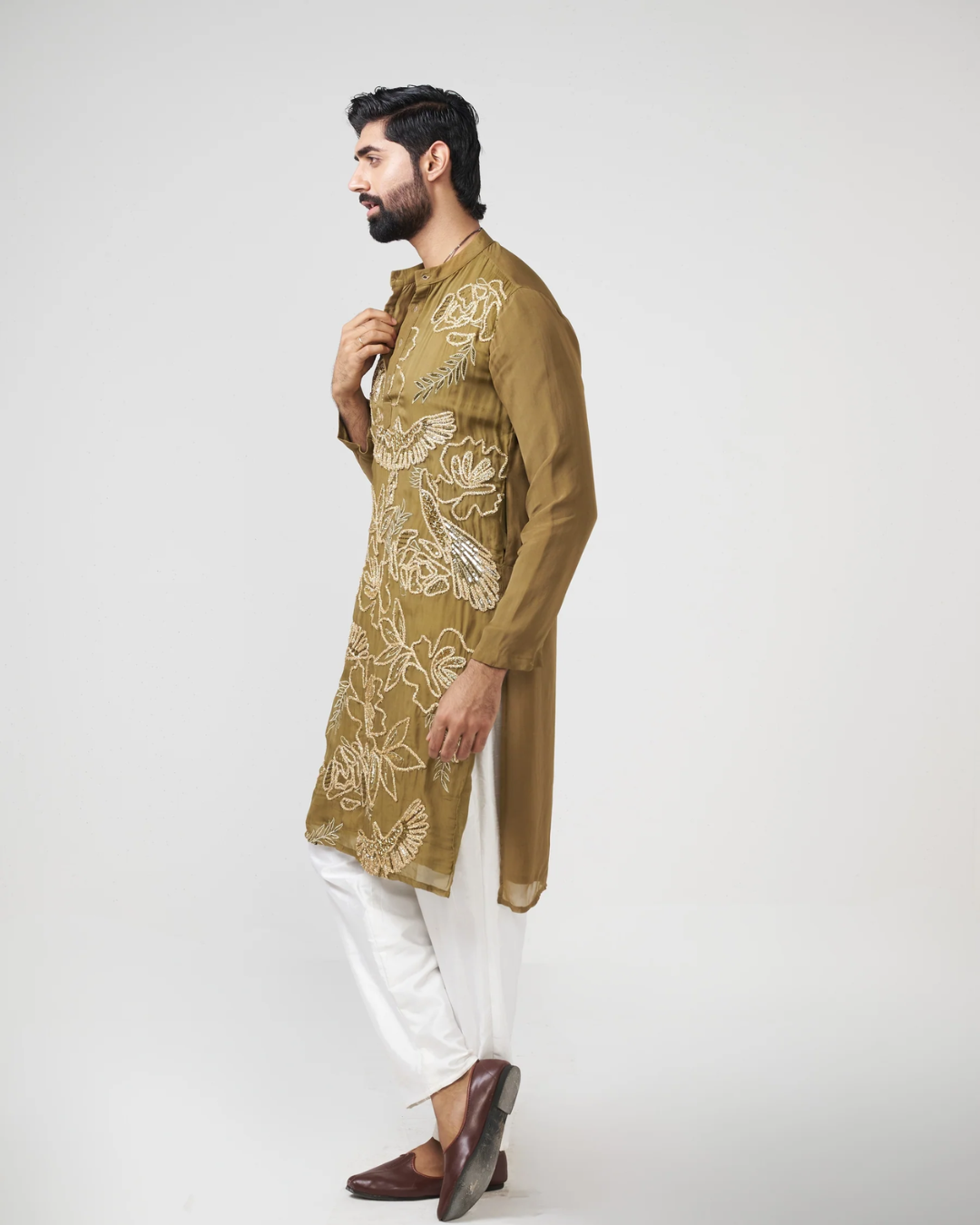 Rishi and Vibhuti - Olive Dew Kurta From Gulon Ke Rang