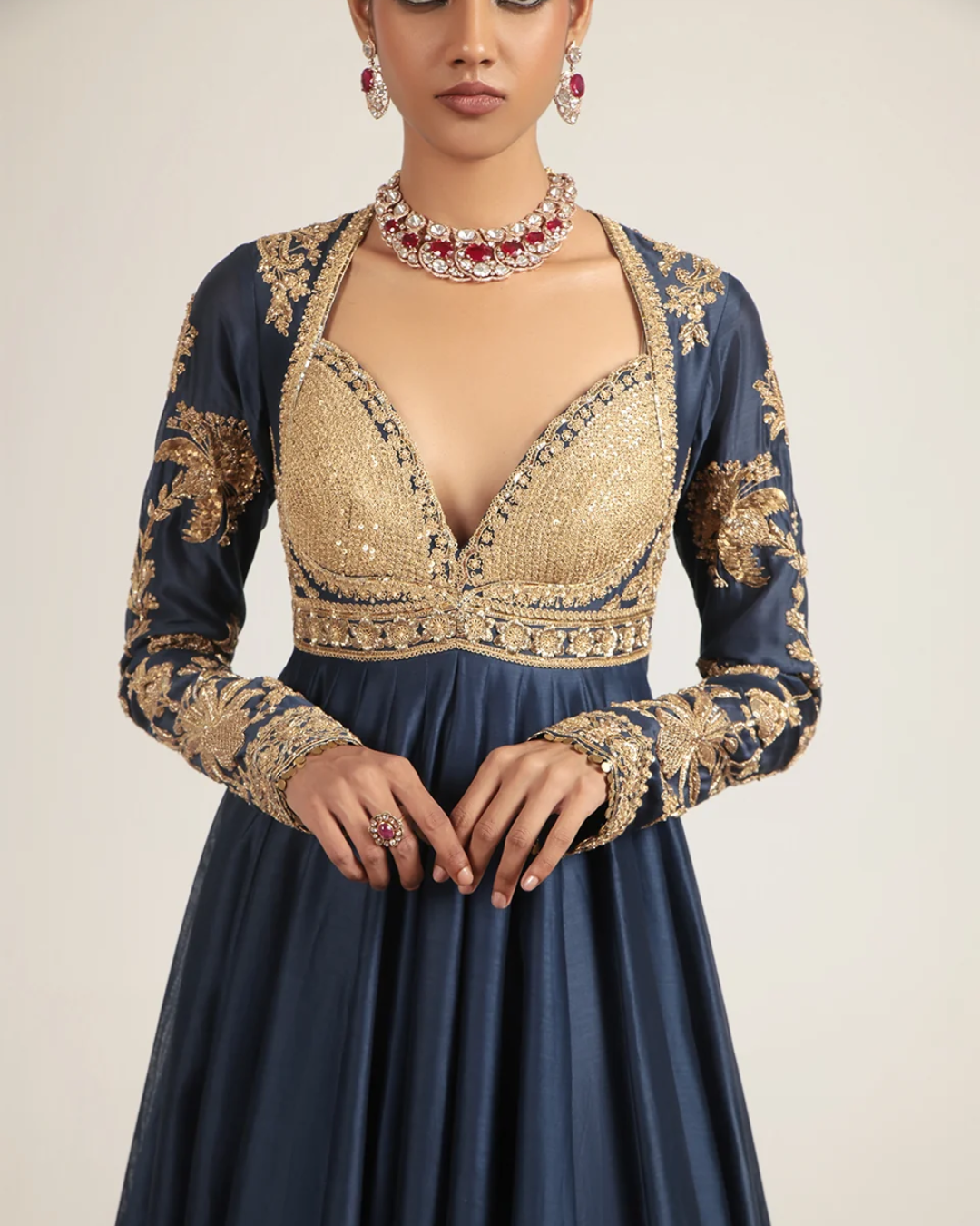 Niti Bothra - Zar-Rang Blue Heavy Yoke Kalidar Set