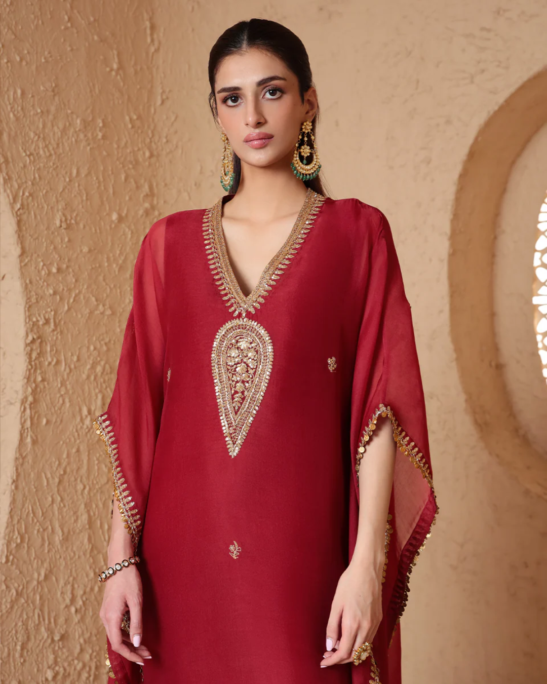 Niti Bothra -  Mehrang Maroon Kaftan Set