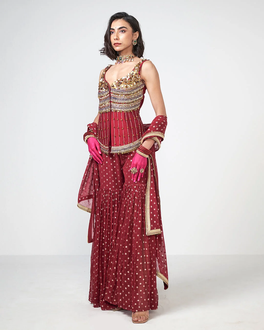 Rishi and Vibhuti - Cherry Ghungroo Sharara Set From Gulon Ke Rang