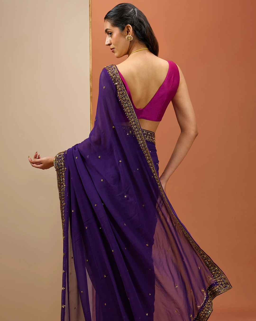 Esha Koul - Deep Purple Saree Set From Noor