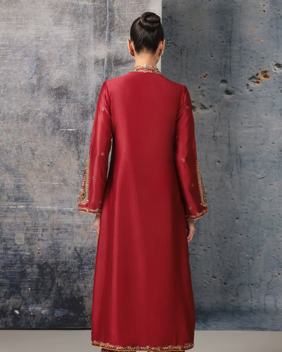 Niti Bothra - Mehrang Maroon Applique Kurta Set