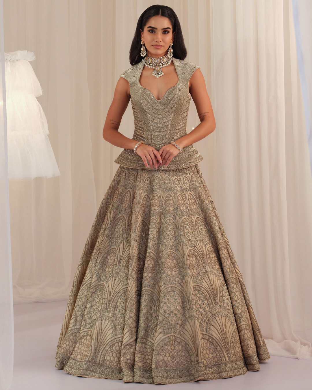 K&A By Karishma And Ashita - Ivory Empress Structured Corset With Lehenga & Dupatta From First Love