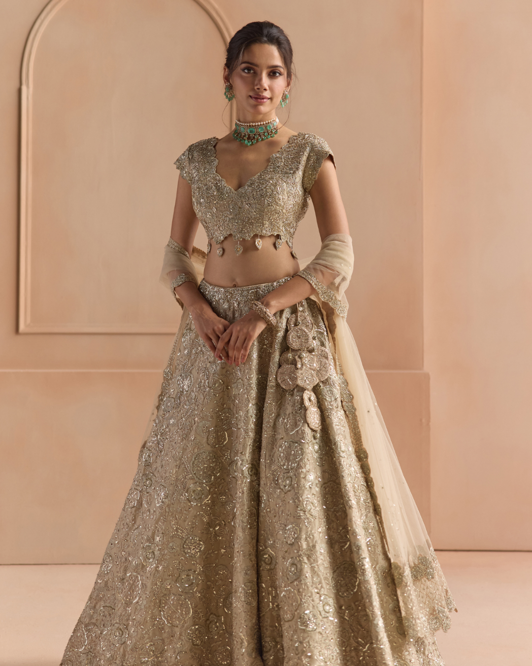 Osaa By Adarsh - Beige Champagne Tissue Silk Lehenga Set From Off The Record