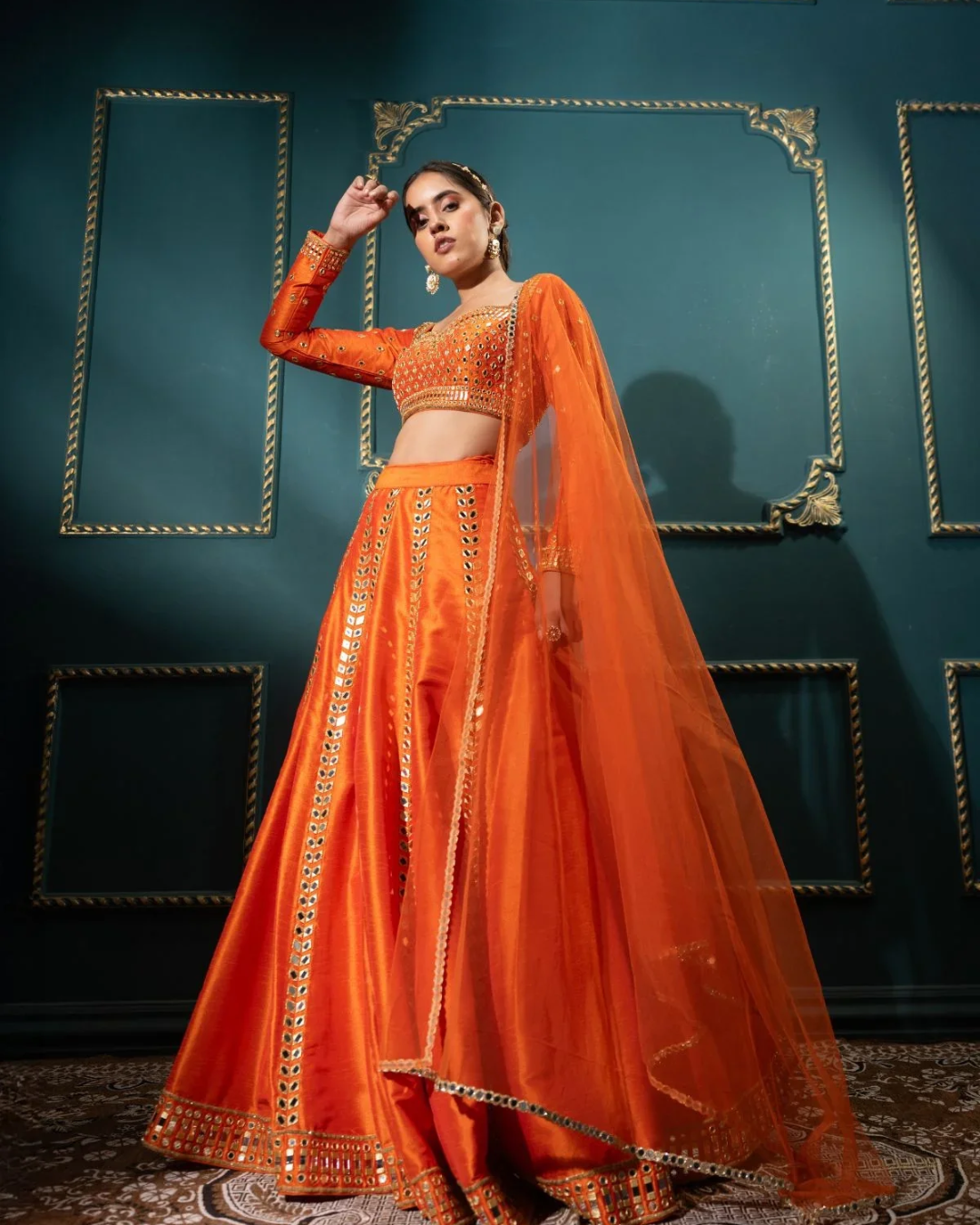 Anisha Shetty - Persimmon Mirror Lehenga Set From Rangin